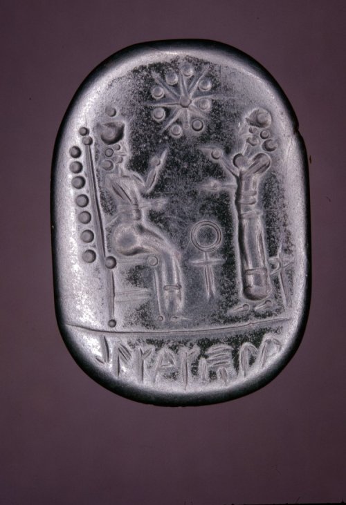ancientpeoples:Openwork scarab of green jasper imitating Mesopotamian drilled art style7th Century B