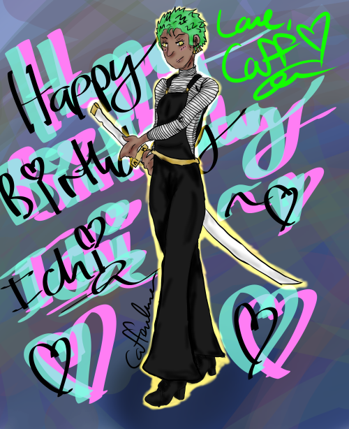 caffdoesart: Happy Birthday to my lovely love @apple-melons! Here’s a young and bootiful Zoro 
