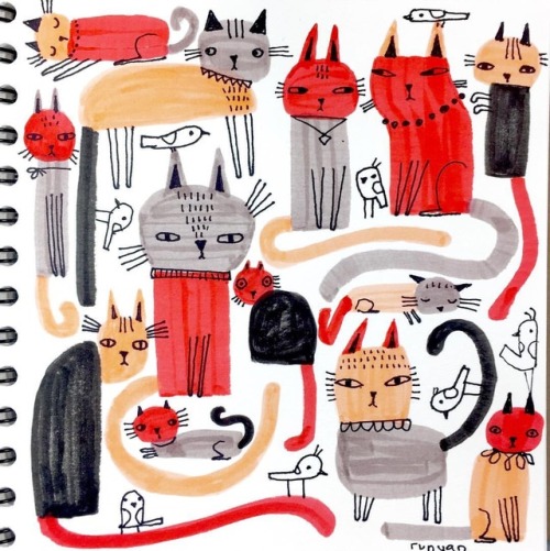 terryrunyanillustration:32/100 Cat overload. . . #100dayproject #100daysofsketchbook #cat #bird #cat