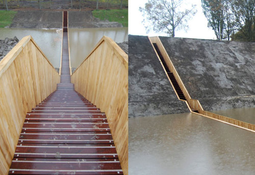 garrisons-burning-down:  edwardspoonhands:  escapekit:  Moses Bridge This sunken bridge designed by Ro & AD Architects from the Netherlands, has in fact parted waters. The bridge is in the Netherlands and it is the most practical and fun way of