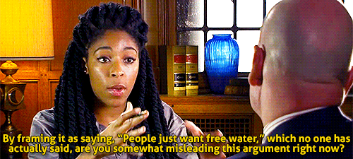 the-goddamazon:   moincagruh:  thetpr:  ofmyheadandheart:  blossomsutonium: Intrepid reporter Jessica Williams of The Daily Show talks to columnist Nolan Finley of The Detroit News. [full segment]  ilikeher  Jessica is always on point  Also, water is