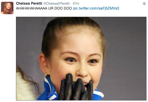 kittykoti:  CHELSEA PERETTI KILLIN IT ON TWITTER  Well well. The Winter Olympics got interesting.