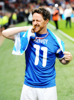 mcavoyclub:  James McAvoy of the Rest of the World celebrates victory in the Soccer Aid 2014 match at Old Trafford on June 8, 2014 in Manchester, England. 