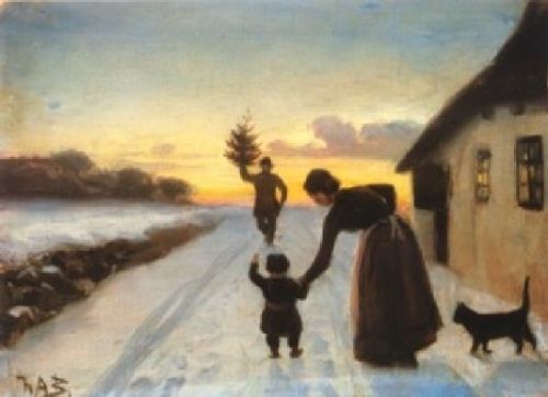 The Arrival of the Christmas Tree -  H.A. Brendekilde (1857-1942)Danish painter