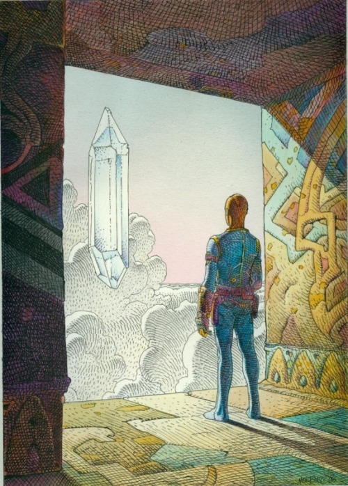 1986 - Flying crystal par Moebius - Oeuvre originale 1986 - Flying crystal by Moebius - Original Art