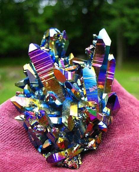 stellairon:  Titanium Rainbow Flame Aura Quartz Crystal Cluster 