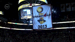 yahoosports:  The Miami Heat raise their 2013 championship banner.