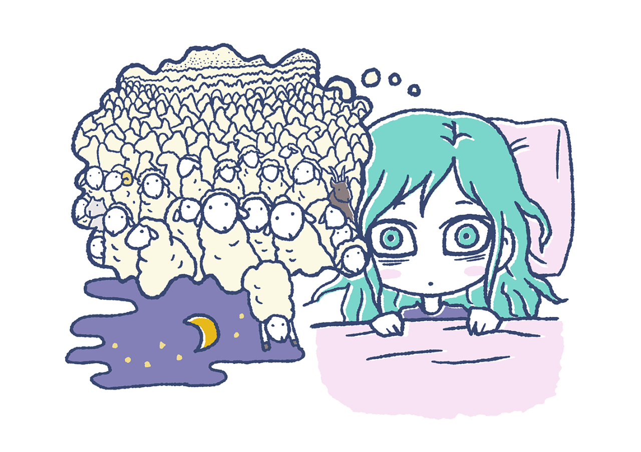 眠れないので羊を数えるが目が冴えてしまう夜 イラストエッセイのaieku