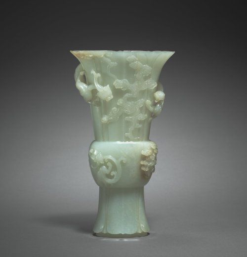 cma-chinese-art:Vase in Form of Archaic Zun with Dragons in Relief, 1736, Cleveland Museum of Art: C