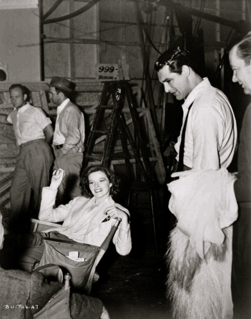 Katherine Hepburn and Cary Grant on the set of Bringing Up Baby, 1938