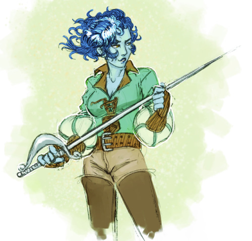 Atra Vos for DnD!Atra is a bufftall water genasi lady who hunts pirates and drinks to celebrate her 