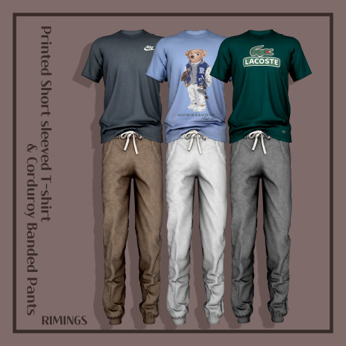 [RIMINGS] Printed Short sleeved T-shirt &amp; Corduroy Banded Pants - TOP / BOTTOM- NEW MESH- AL