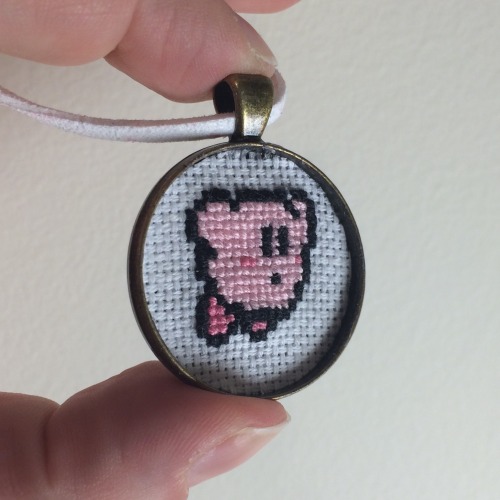 Kirby’s AdventureThis miniature pixel cross-stitch pendant is on my etsy (along with many othe