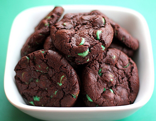 chocolatefoood:  foodopia:  Chocolate Mint Chocolate Chip Cookies  chocolate request