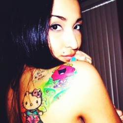 zanykidd:  Throw back Thursday! This is about about 4 years ago! #hellokitty #girl #colorful #littlemisschatterbox #tats #tattoos #girlwithtattoos #jdmgirl #jdmgirls #jdm #pretty #blackhair #straighthair #nails #cute #throwback #tbt #sandiego #sd #619