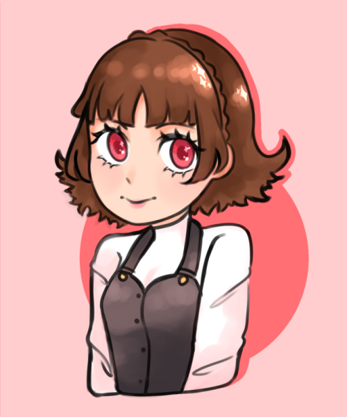 irisseesghosts:I wanted to try a different style of coloring/lineart so heres a small makoto ✨