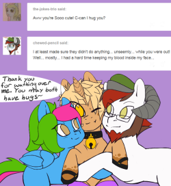 thigh-high-pony:I feel loved now too. Thank you so much…~chewed-pencil, the-jokes-trio  D’aww~ &lt;3