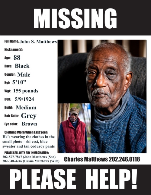 weian-fu: pinkocommiebullshit: Tumblr - This elderly man with Alzheimer’s is missing from the 