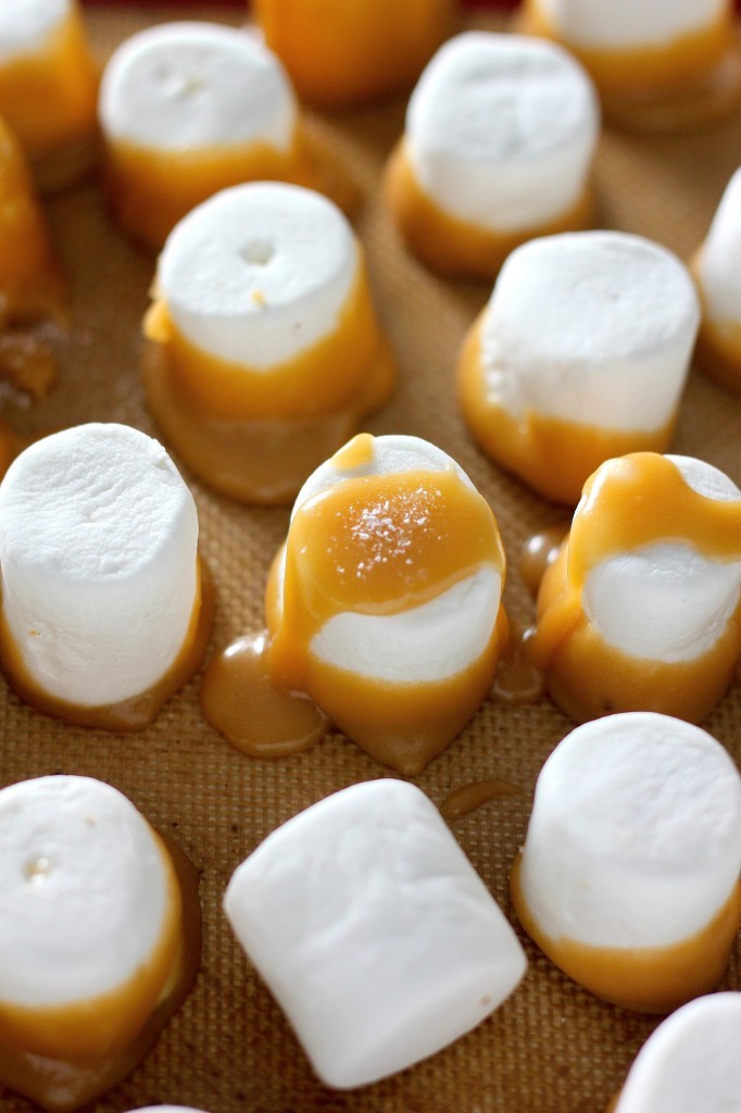 sweetoothgirl:    Dark Chocolate Salted Caramel Dipped Marshmallows  