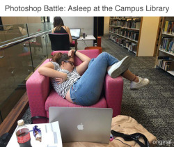 916hawaiian:  changeofpaces:  wwinterweb:  Photoshop Battle: Asleep at the Campus Library (see 4 more)  Omfg the drake one   The Micheal Jackson one!😂😂😂