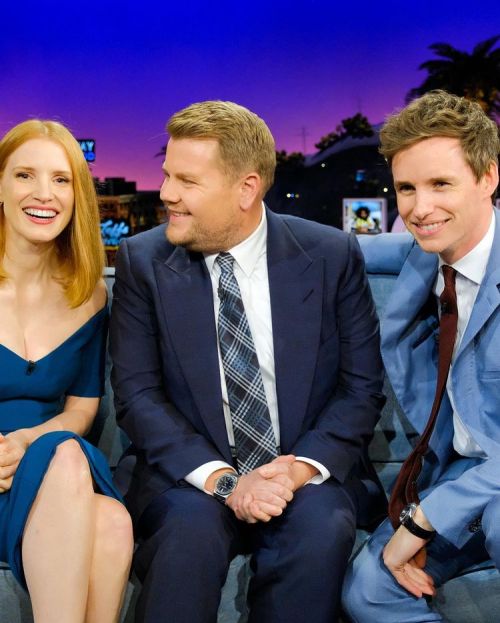 addictedtoeddie: Eddie Redmayne and Jessica Chastain in the studio of The Late Late Show with James 