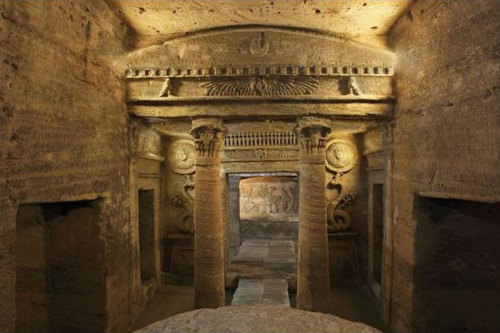 Inside Catacombs of Kom El ShoqafaHistorical archaeological site located in Alexandria, Egypt and is