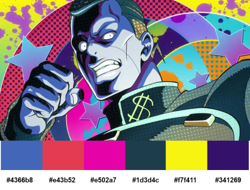 Color schemes based on the character cards from the Diamond is Unbreakable opening.
