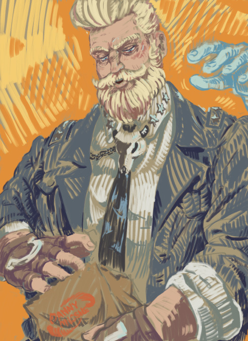 Leyendecker style-study centering the Secretary of Absolute Defense. Might be finished.