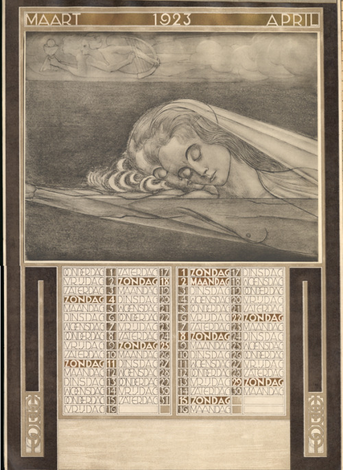 “Avril”. Calendrier par Jan TOOROP (Hollandais-Javanais). 1923.