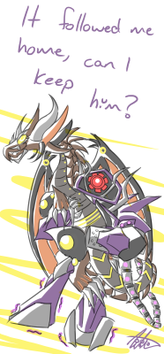 mercurymaplekey:  One look into the little dragons eyes and tiny Shockwave knew that taking him home was the only logical solution. 