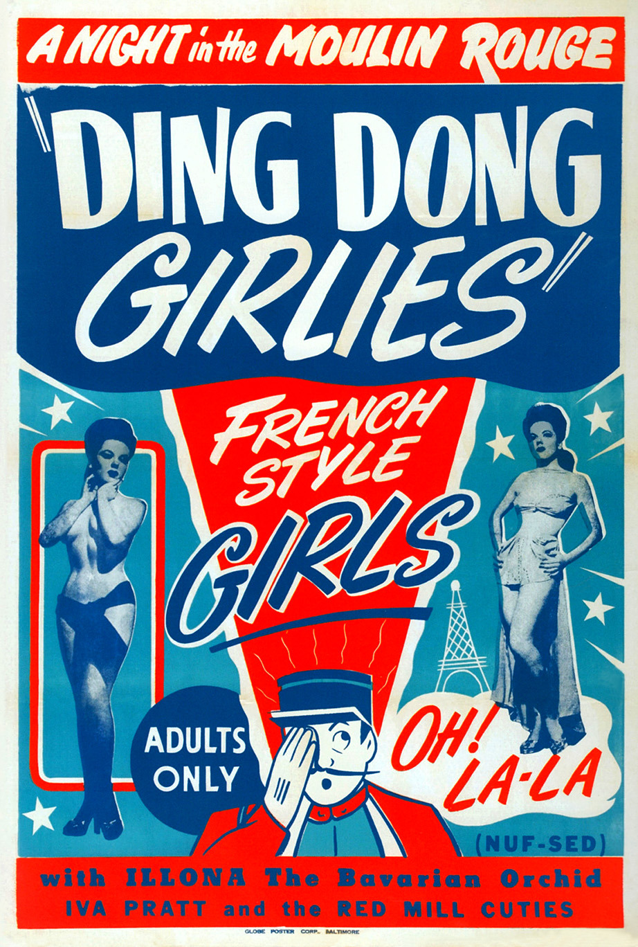 Vintage 50′s-era poster for the Burlesque film: “DING DONG GIRLIES”; directed