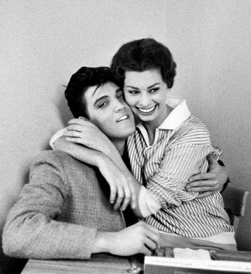 summers-in-hollywood: Elvis Presley &amp; Sophia Loren, 1958. Photo by Bob Willoughby
