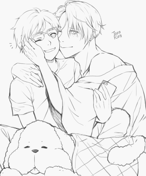 torakun-art: Yuri and Viktor ft. sleeping Makkachin