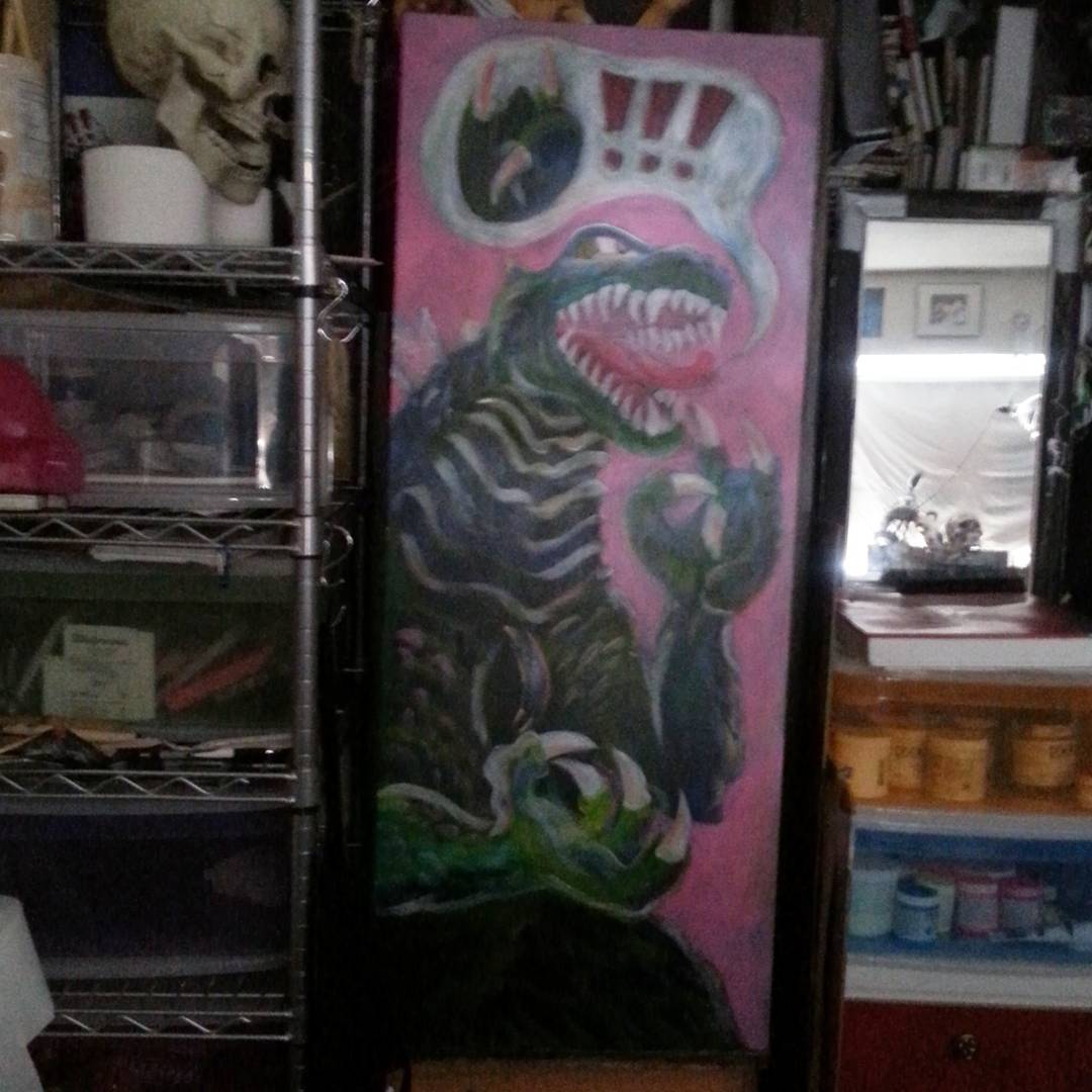 The latest work-in-progress.  #art #painting  #godzilla  #acrylic #goldenpaints #artistsoninstagram