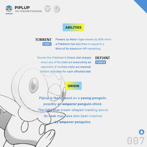 Sinnoh Pokémon → Piplup, the Penguin PokémonPiplup (Japanese:ポッチャマPochama) is a light blue, peng