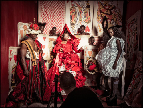 RuPaul (with Djimon Hounsou and Duckie Thot) photographed by Tim Walker(2018 Pirelli Calendar)