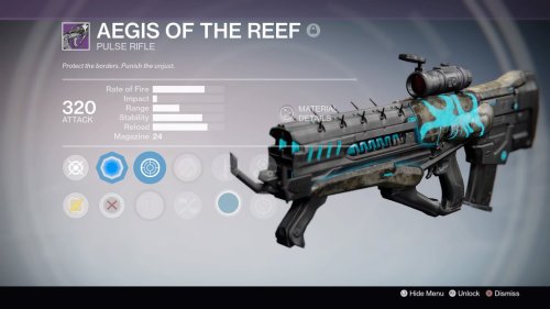 Aegis of the ReefPulse RifleAdditional info: A blue Chroma has been applied to this weapon.More info