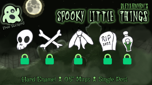 JUST LAUNCHED: Spooky Little Things, a hard enamel pin set!These will be 0.5″ mini pins, great for u