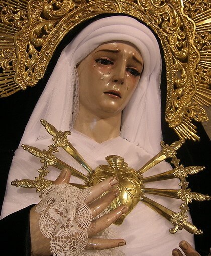 brokengloss: our lady of sorrows has seven swords peircing her heart signifying her seven earthy and