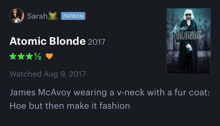 chrisandfem:some of my favorite reviews of Atomic Blonde (2017) part 2 (part 1)