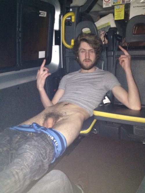straightladsnaked:  Photo was put on fb of this lad I know in a taxi before heading out clubbing. Always has his big cock out
