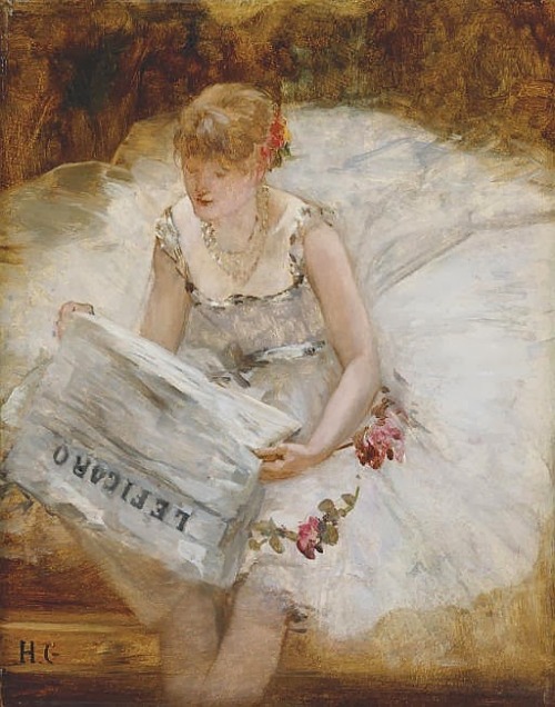 colourthysoul:  Henri Gervex - Ballerine lisant Le Figaro