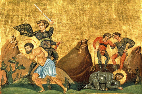 Byzantine Empress Theodora II and other illuminations from the Menologion of Basil II made in c. 100