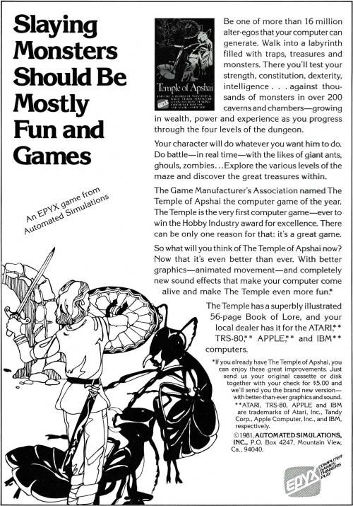 Temple of Apshai &ndash; one of the first ever computer RPGs originally released in 1979 (ad in 