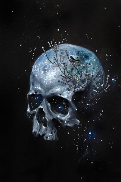 tanyashatseva:  Moonskull mixed media study on black paper available as fine art prints, phone and other devices cases etc here —-&gt; http://nuvango.com/tanyashatseva/moonskull