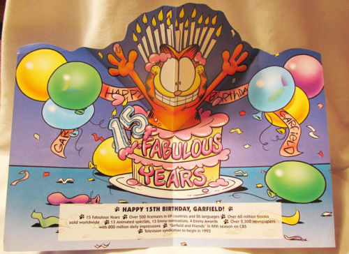 1993 Garfield 15 Fabulous Years Pop-Up Card