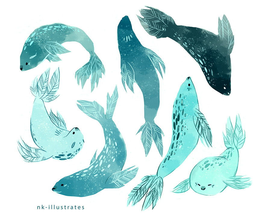 nk-illustrates:  Plant seal and birds that weren’t featured in the story. I did