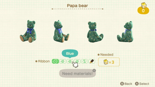 Item: papa bear# of customizations: 5Customization names: none, red, blue, yellow, custom designCust