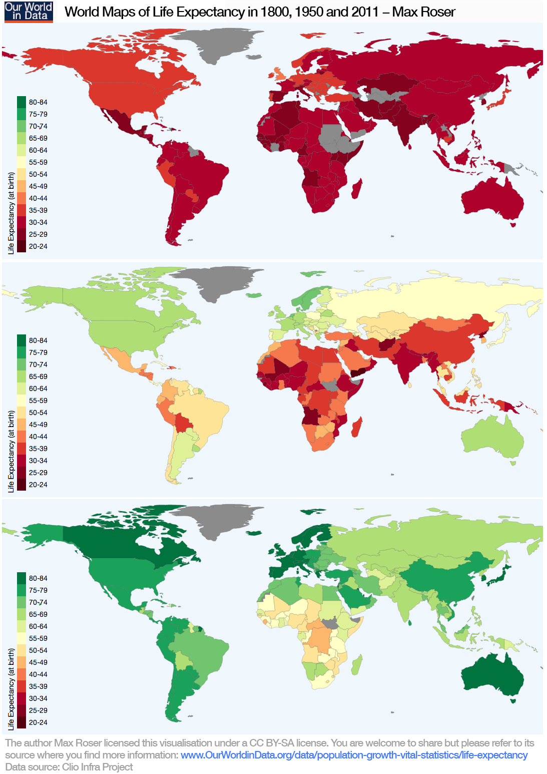 World Maps of Life Expectancy in 1800, 1950, and... - Maps on the Web