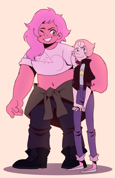 stegosaur:  [Image: A digital drawing of Mystery Girl and Pearl. MG has her arm around Pearl and winking at her. Pearl is looking off to the side nervously and wringing her hands.] 